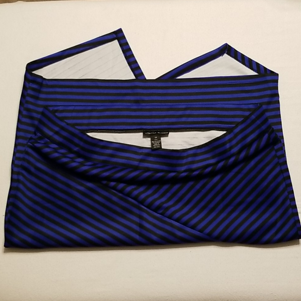Black & Blue Striped Midi Skirt EUC - Picture 3 of 7